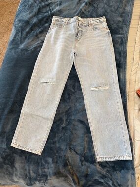 Dear John Light Wash Straight Leg Jeans with Knee Rips